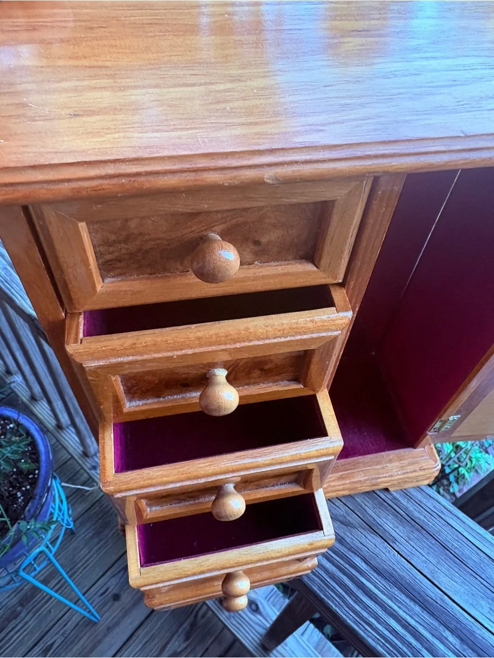 Large vintage wooden jewelry box armoire mirror drawers storage Retro organizer